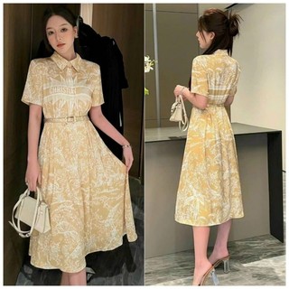 Đầm xòe cổ sơ mi họa tiết Di.or kèm belt