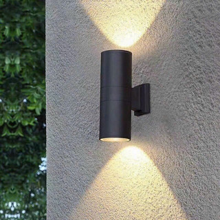 Đèn gắn tường ngoài trời hình ống trụ chiếu hắt sáng 2 đầu led ánh sáng vàng kích thước 26x9cm công xuất 10w x 2