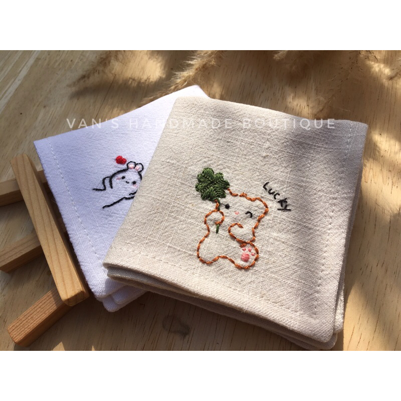 Khăn tay linen thêu tay, khăn tay bỏ túi tiện lợi. Quà tặng handmade