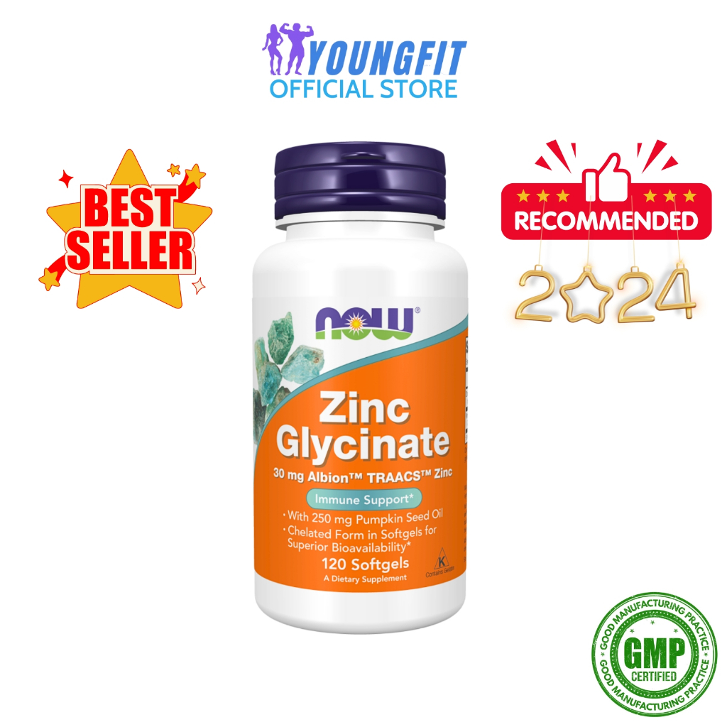 [ƯA CHUỘNG] Viên Kẽm Zinc Bisglycinate NOW Nhập Mỹ Tăng Đề Kháng Sức Khoẻ Điều Hòa Nội Tiết Tố (120 viên) - YoungFit