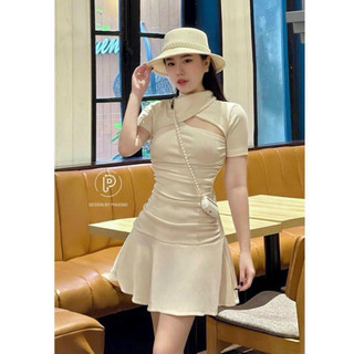 Đầm Tay Ngắn Cổ Lọ Xoè nhẹ Phong cách đơn giản