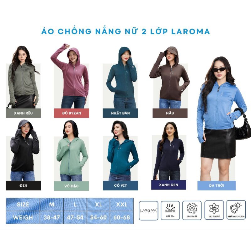 Áo Nắng Nữ LAROMA 2 Lớp Thông Hơi, Thoáng Khí, Khử Khuẩn