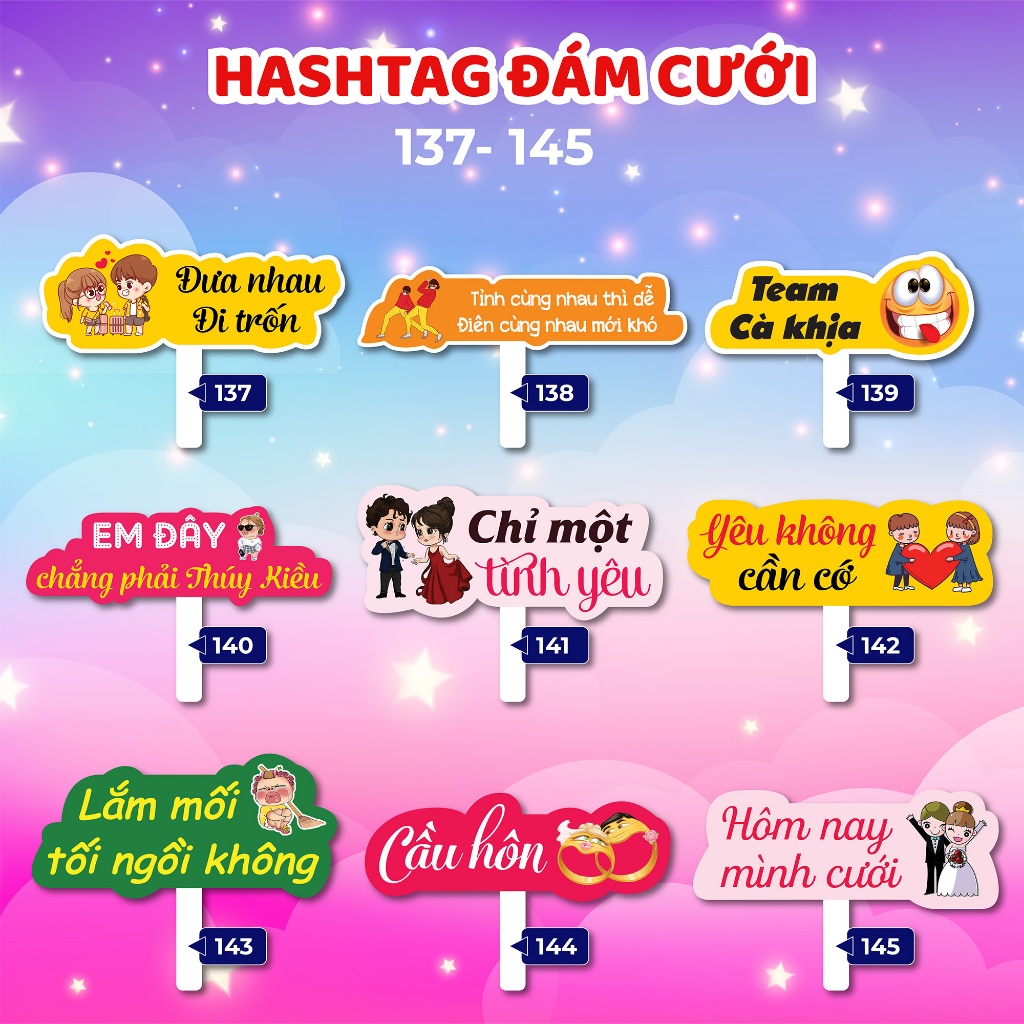 Bảng hashtag cầm tay chụp hình, checkin ĐÁM CƯỚI - MS: 137 - 172 (chất liệu FORMEX 3mm)