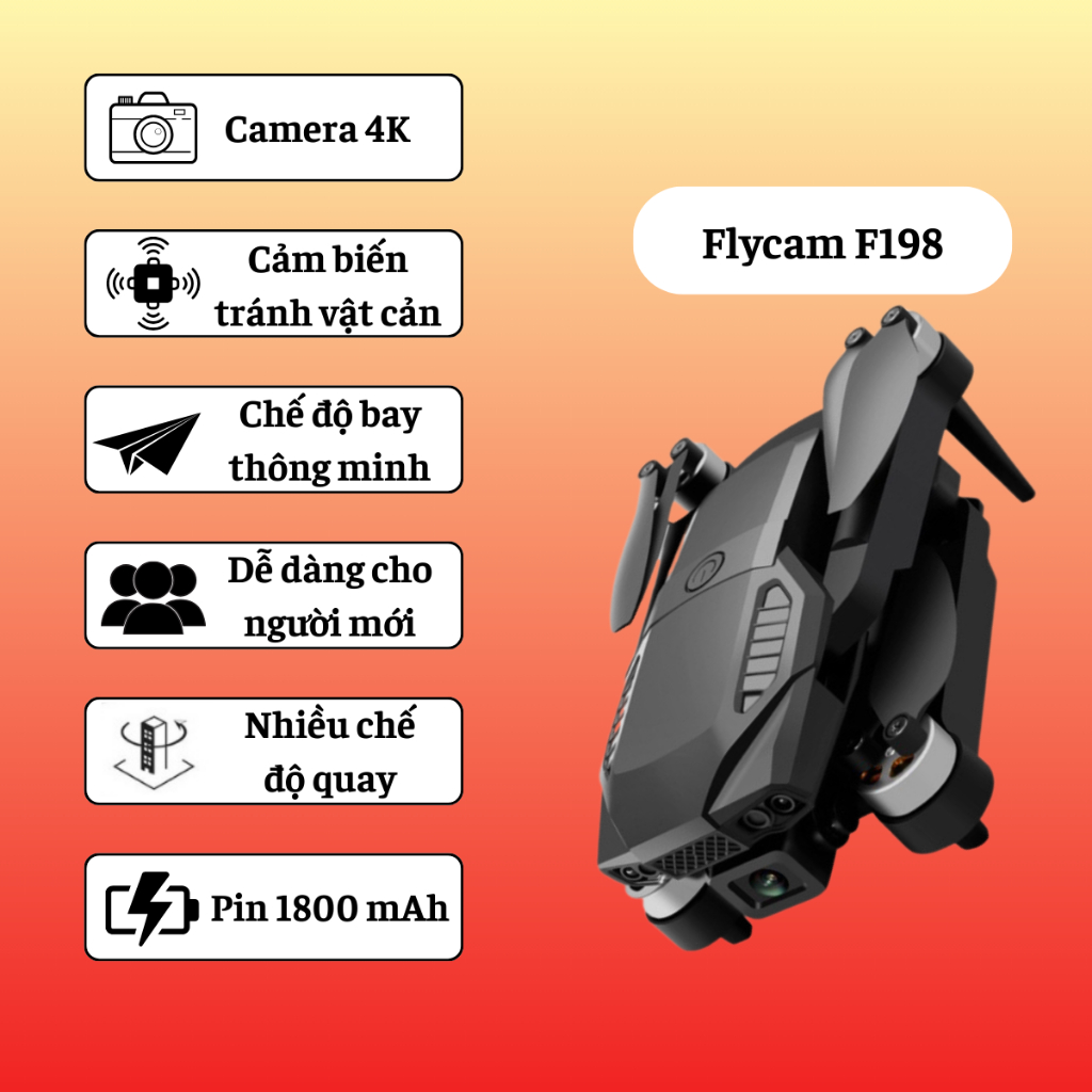 Flycam Dành Cho Người Mới Chơi, Máy Bay Không Người Lái Giá Rẻ, Fly Cam F198 Camera 4K Động Cơ Không Chổi Than | BigBuy360 - bigbuy360.vn