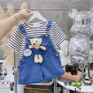 Set yếm bé gái, set yếm kèm áo và gấu cho bé