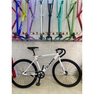 Xe đạp thể thao fixed gear & single speed tsunami trắng vành đen ( KÈM STRAP VÀ ĐỒ LẮP)