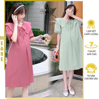 Đầm váy bầu babydoll suông cổ sen chất mềm mát m730 - đầm cộc tay mùa hè kiểu dáng basic dễ mặc