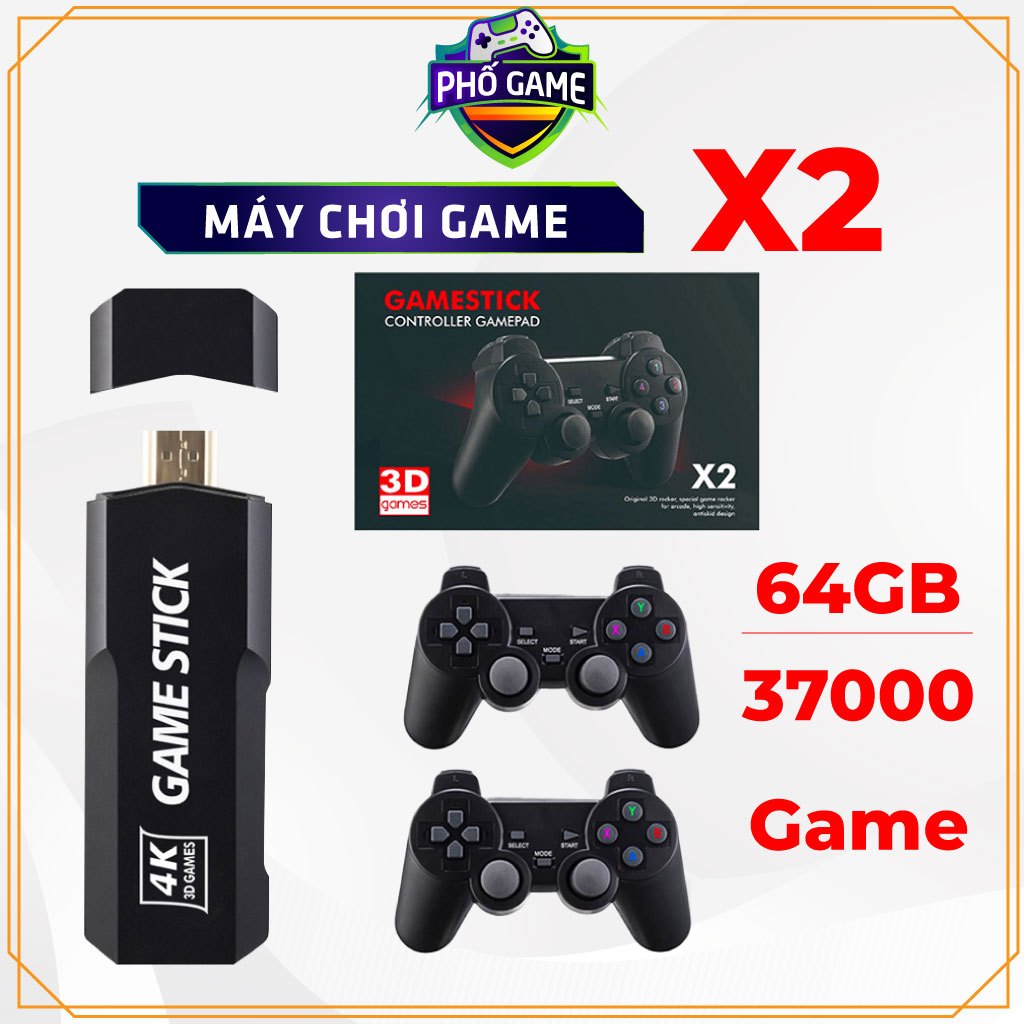 Máy chơi game không dây cầm tay Game Stick 4k Đỏ X2Pr 64GB, 37000+ game psp, ps1, 3d, đồ họa sắc nét