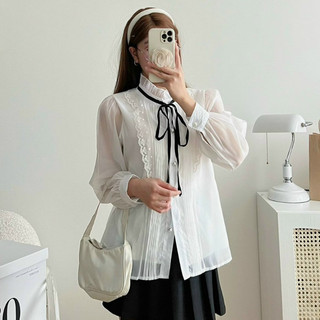 Áo sơ mi nữ thắt nơ - Áo sơ mi nữ tay dài chất vải đẹp - 247plus - 5590