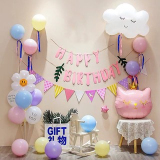 Combo trang trí sinh nhật dành cho bé 1 tuổi, combo bong bóng mèo hồng cho bé gái - set bóng trang trí sinh nhật