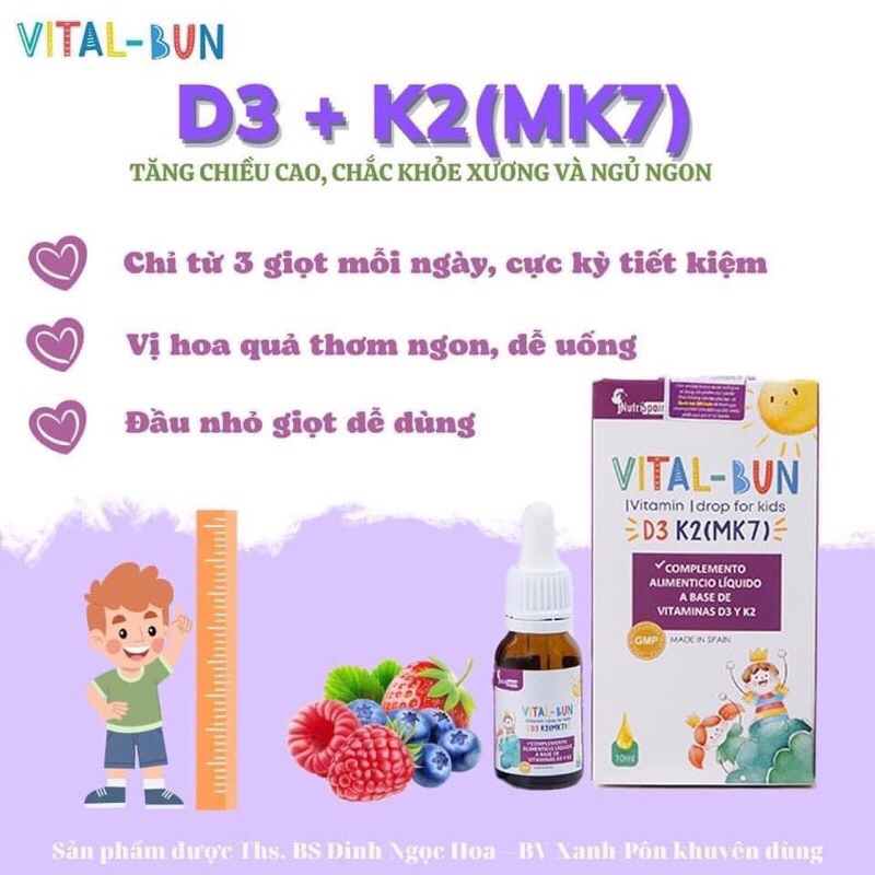 D3k2 mk7 Vital -Bun bổ sung d3k2 mk7 giúp xương chắc khỏe , trẻ hay quấy khóc đêm , cải thiện cho bé
