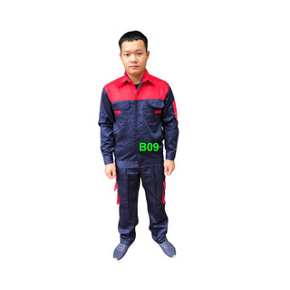 Quần Áo  Lao Động Màu Than Phối Đỏ Quần Túi Hộp