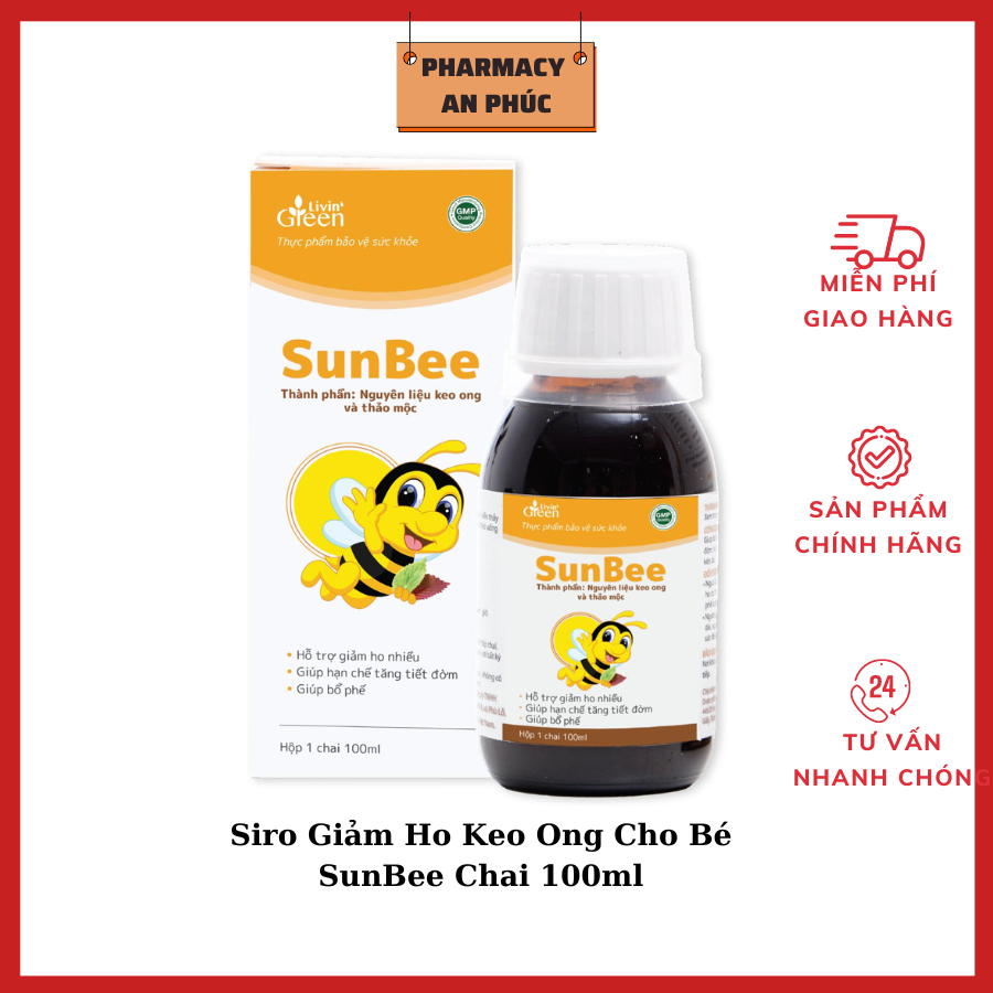 Siro Ho Keo Ong Cho Bé SunBee - Hỗ Trợ Giảm Ho, Đau Rát Họng - Giúp Bổ Phế Tiêu Đờm, Gảm Sổ Mũi Nghẹt Mũi (Chai 100ml)