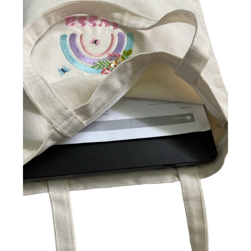 Túi Tote Thêu Tên Theo Yêu Cầu Kèm Họa Tiết Hoa Lavender