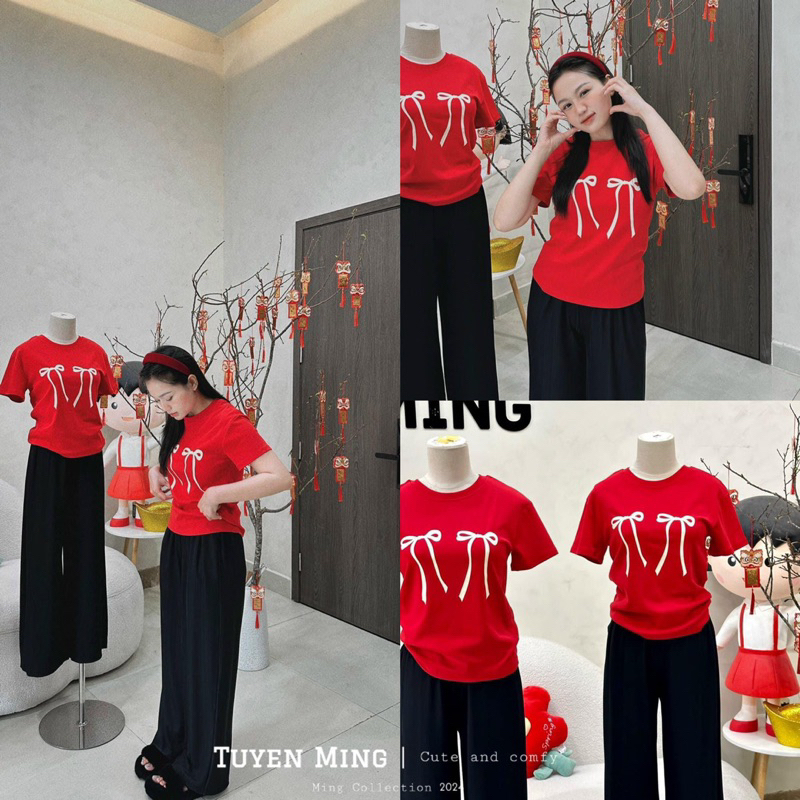 SET BỘ COTTON ÁO NƠ MIX QUẦN SUÔNG DÀI SIÊU HOT - TUYỂN SỈ