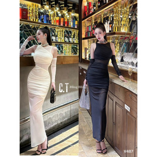 Đầm body đi tiệc dáng dài kiểu cách điệu sang chảnh a19