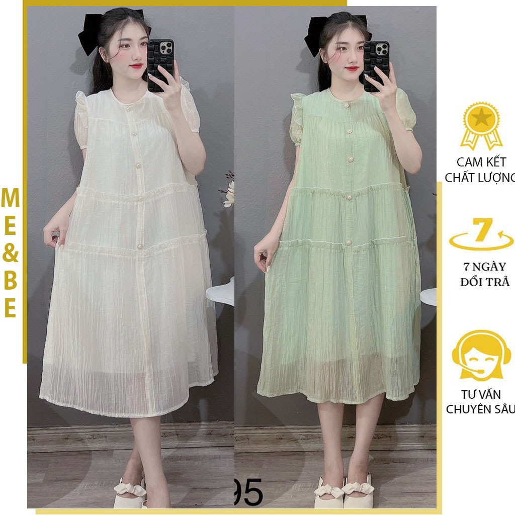 ĐẦM VÁY BẦU DỰ TIỆC CƯỚI MÙA HÈ DÁNG SUÔNG PHỐI BÈO NHÚN SÀNH ĐIỆU M736 - ĐẦM BẦU CÔNG SỞ CHẤT VOAN TƠ MỀM MÁT FREESIZE