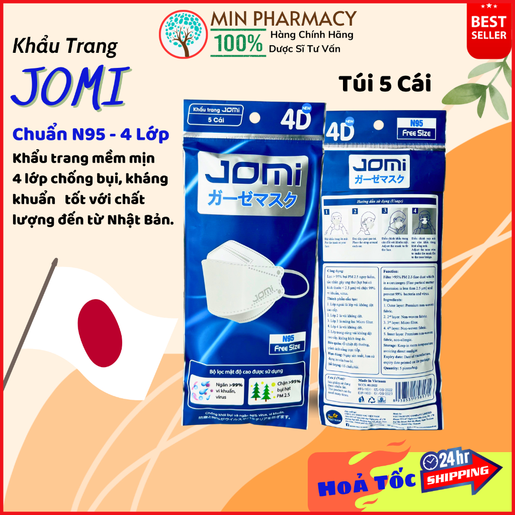 Khẩu Trang Jomi 4D New Ngăn Khói Bụi & Vi Khuẩn 5 Cái - Minpharmacy