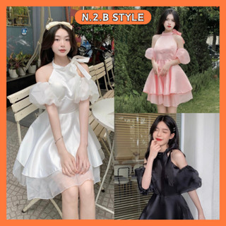 Đầm cổ yếm tay phồng trễ vai, váy trễ vai tay áo rời phong cách tiểu thư sang chảnh N2Bstyle