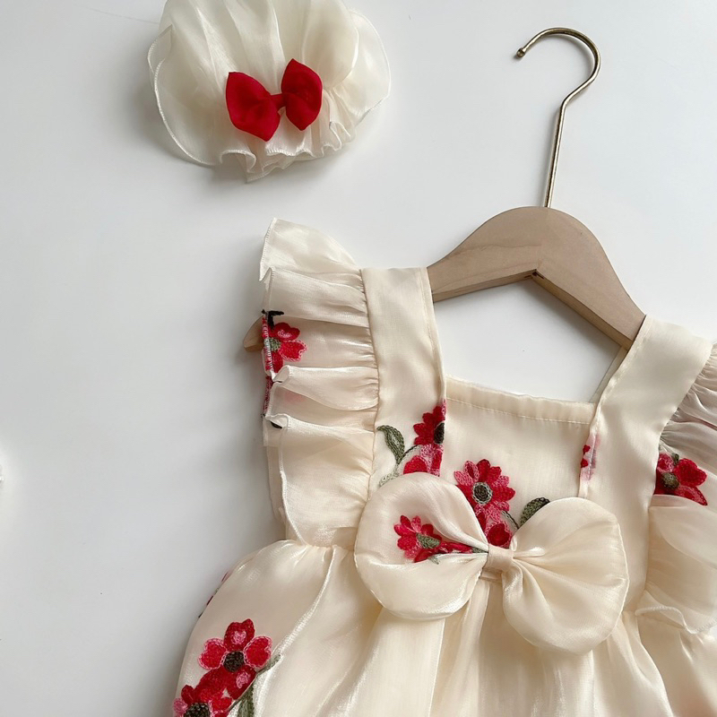 Body Cánh Tiên Cổ Tàu Trắng NHÍM XÙ KIDS Bé Gái Sơ Sinh, Đầy Tháng, Thôi Nôi Chất Tơ Hoa Ép Phối Ren B083