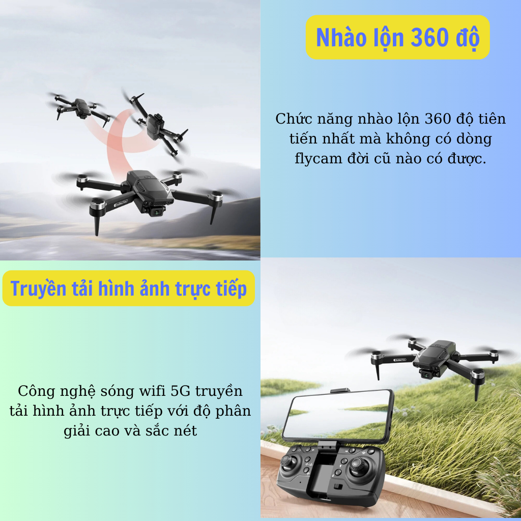 Flycam động cơ không chổi than giá rẻ F198, Máy bay điều khiển từ xa cho người mới chơi 2 camera pin 1800mAh bay 20p | BigBuy360 - bigbuy360.vn