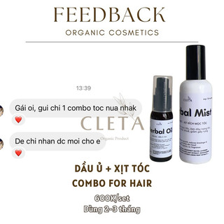 COMBO DƯỠNG TÓC CLETA ORGANIC (dầu ủ + xịt kích mọc tóc)