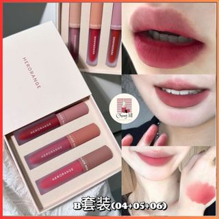 Set 3 Cây Son Kem Herorange Mềm Mướt Môi Velvet Lip Glaze Three Color Suit Kèm Túi Sang Trọng