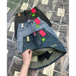 Chân váy jean rách lưng phối da hồng, chân váy jean nữ VIENS STORE