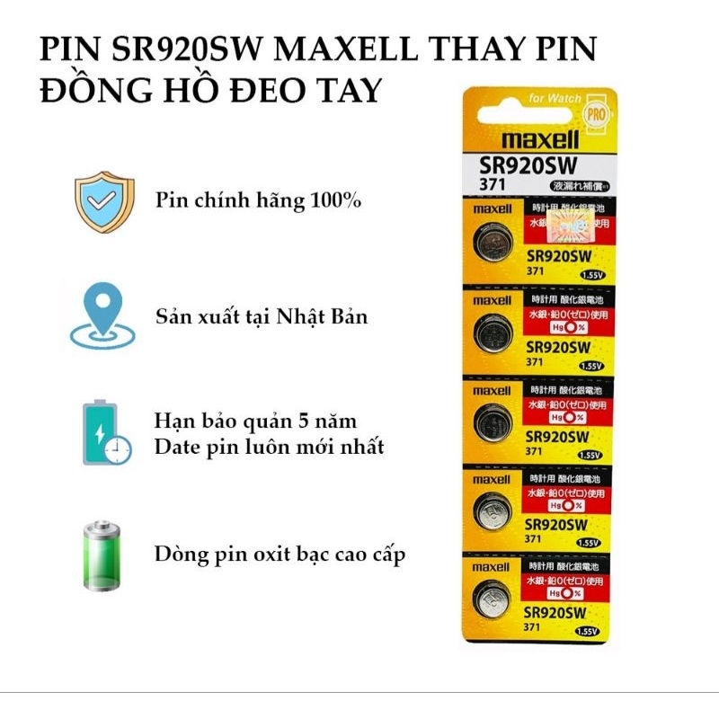 PIN NÚT SR920SW/371 MAXELL 1.55V - PIN ĐỒNG HỒ ĐEO TAY CAO CẤP 371