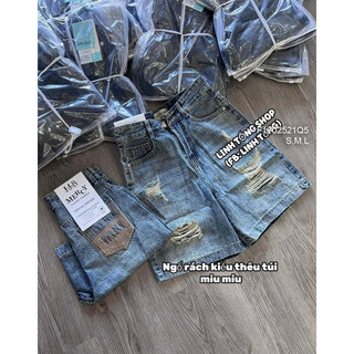 Quần short jean ngố túi phối chữ miu miu, quần short nữ ngố VIENS STORE