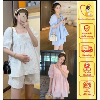 Bộ bầu cộc tay đẹp thời trang cho mẹ bầu mặc đi chơi, mặc ở nhà chất đũi xốp, đồ bộ bầu áo babydoll Đồ Bầu Mặc Nhà