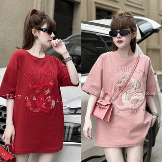 Áo Thun Tay Lỡ Cotton khô thêu đáp Rồng Form Rộng Unisex Oversize - Bảo Ngọc Boutique