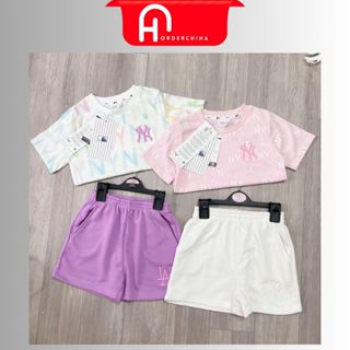 Set 2 bộ áo phông quần thêu N.Y màu cực đẹp cho bé gái, bộ M.L.B bé gái cực xinh - HNOrderChina