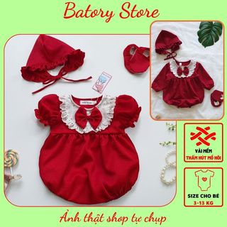 Bodysuit Cho Bé Gái Sơ Sinh Tay Dài Màu Đỏ Đô tặng kèm vớ & nón - Hàng thiết kế - Chất liệu siêu mềm mát và an toàn MG30