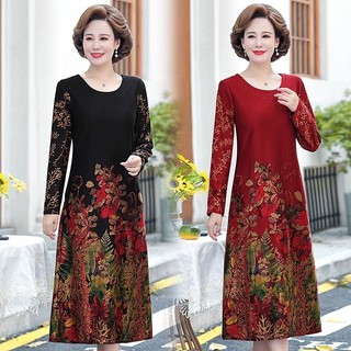 Váy trung niên thu đông tay dài V25 cao cấp sang trọng - Đầm đẹp dự tiệc dạ hội cho mẹ, bà, người lớn tuổi Sully DTN
