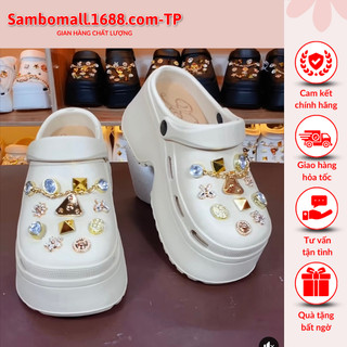 [SẴN] Dép Sục Cross Đế Cao 8 Phân Đính Charm Sticker Dễ Thương - Dép Cross Nữ Trắng Đế Cao Đính Charm Siêu Đẹp
