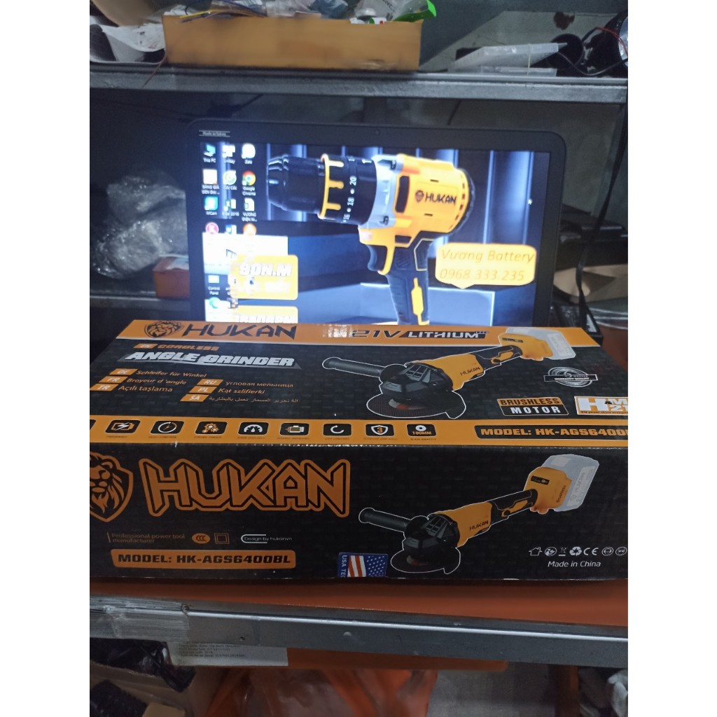 Thân máy mài pin HUKAN AGS6400BL, 3 tốc độ, Động cơ Không chổi than,