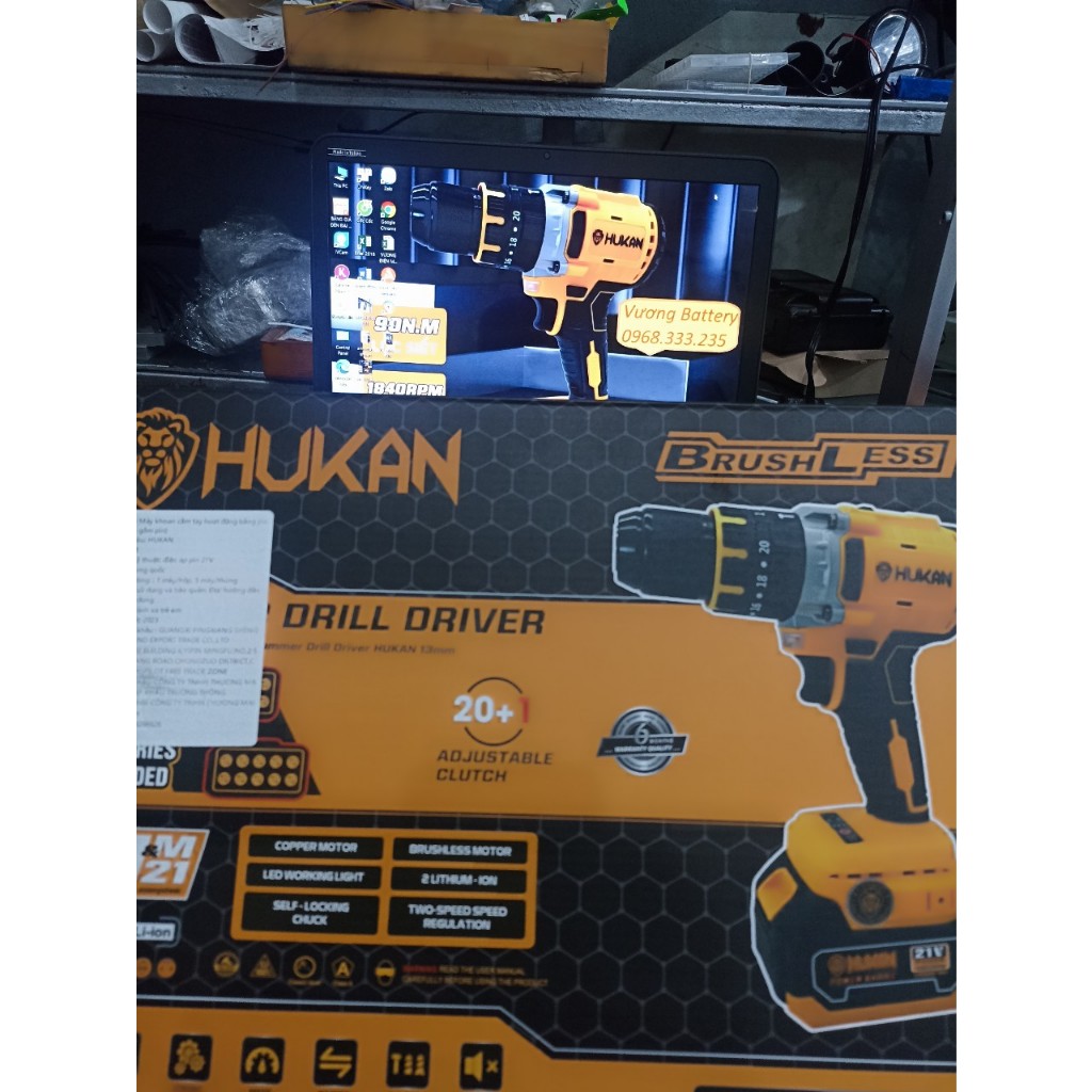 [Chính hãng] Thân Máy Khoan Pin 3 Chức Năng HUKAN F88 Không Chổi Than Đầu Autolook 13mm, chân pin ph