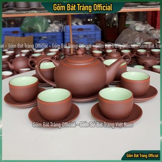 Bộ ấm trà tống tử sa bát tràng men ngọc - bộ ấm chén tống tử sa chén xanh