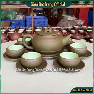 Bộ ấm trà trống rêu chén lòng xanh - bộ ấm chén trống rêu chén xanh bát tràng