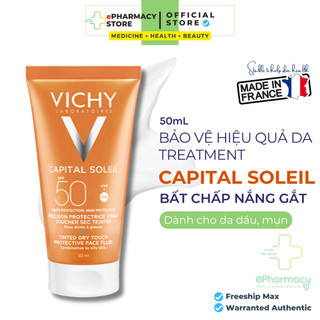 [MẪU MỚI] Kem Chống Nắng Vichy Ideal Capital Soleil Dry Touch Face Fluid SPF50 UVA + UVB không gây nhờn rít 50ml