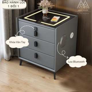  Tủ Đầu Giường 3 Ngăn Đa Chức Năng Có Khóa Vân Tay Sạc Điện Thoại Đèn Led Cảm Biến Loa Bluetooth - Nội Thất Mazehouse 