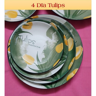 Dĩa tròn đĩa vuông gốm sứ họa tiết 4d hoa tulips – đủ size