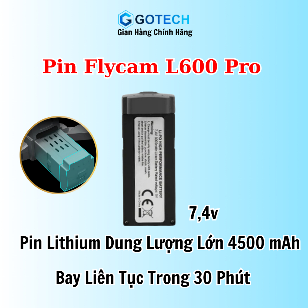 Pin Flycam L600 Pro, K998, E88 Pro Max E99, Pin Rời Flycam L600 Pro Dung Lượng Lớn 4500mAh loại 7,4v Cao Cấp