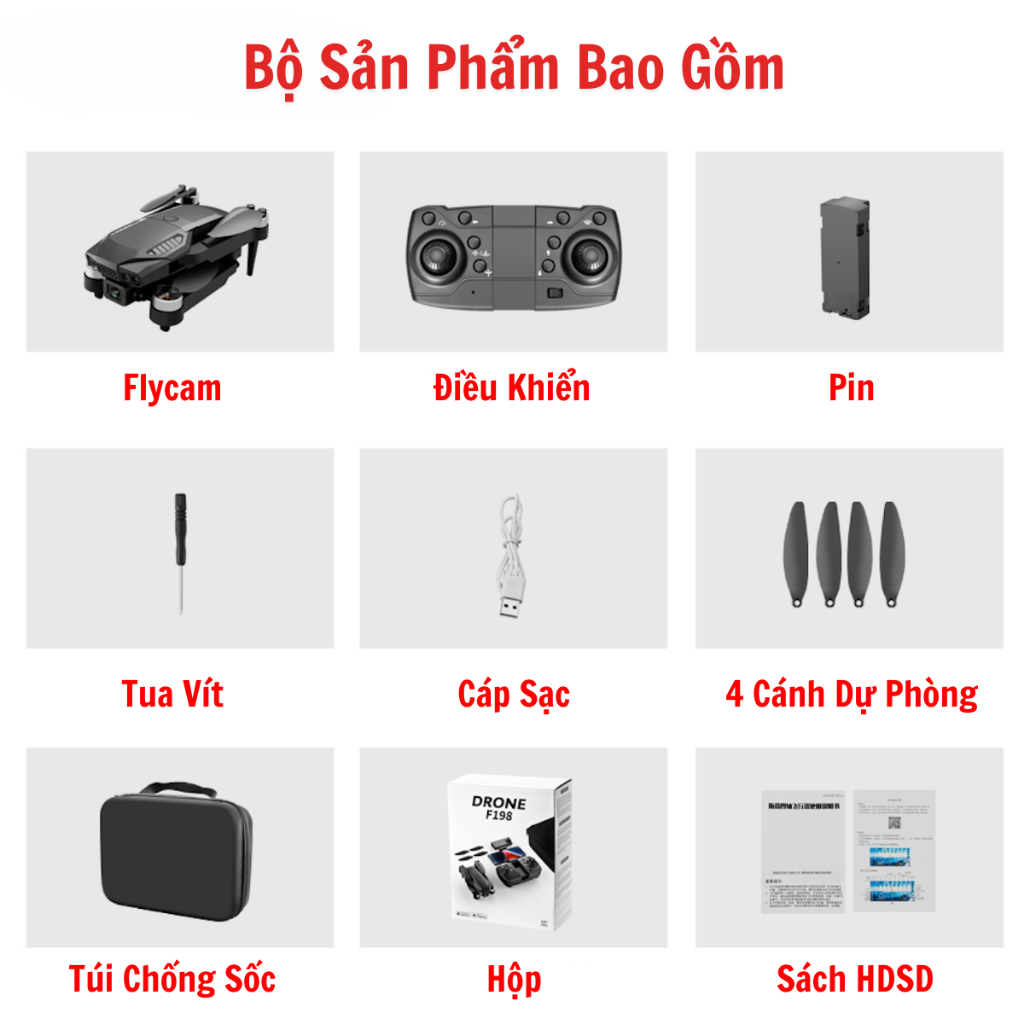 Flycam F198 Pro Động Cơ Không Chổi Than Siêu Bền, Flycam Tập Bay Giá Rẻ Có Cảm Biến Bụng Bay Giữ Thăng Bằng Nhào Lộn 360 | BigBuy360 - bigbuy360.vn