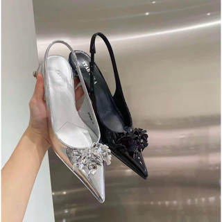 Giày mũi nhọn đính hoa gót 3cm