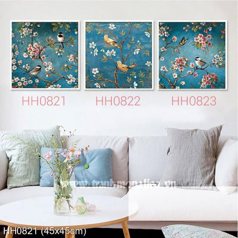 Tranh thêu chữ thập Bộ 3 bức chim và hoa (chưa thêu)