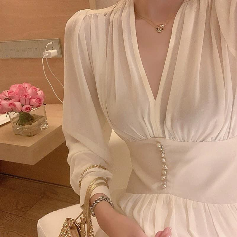 ĐẦM Voan cổ V cúc ngọc QCCC