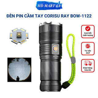 Đèn Pin Cầm Tay Siêu Sáng CORISU RAY BOW-1122 Cầm Tay Có ZOOM Xa Gần Chống Nước, Cổng USB Sạc Ngược Điện Thoại