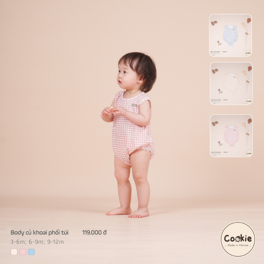 [COOKIE] Body caro củ khoai phối túi cho bé size 3-6m & 6-9m & 9-12m